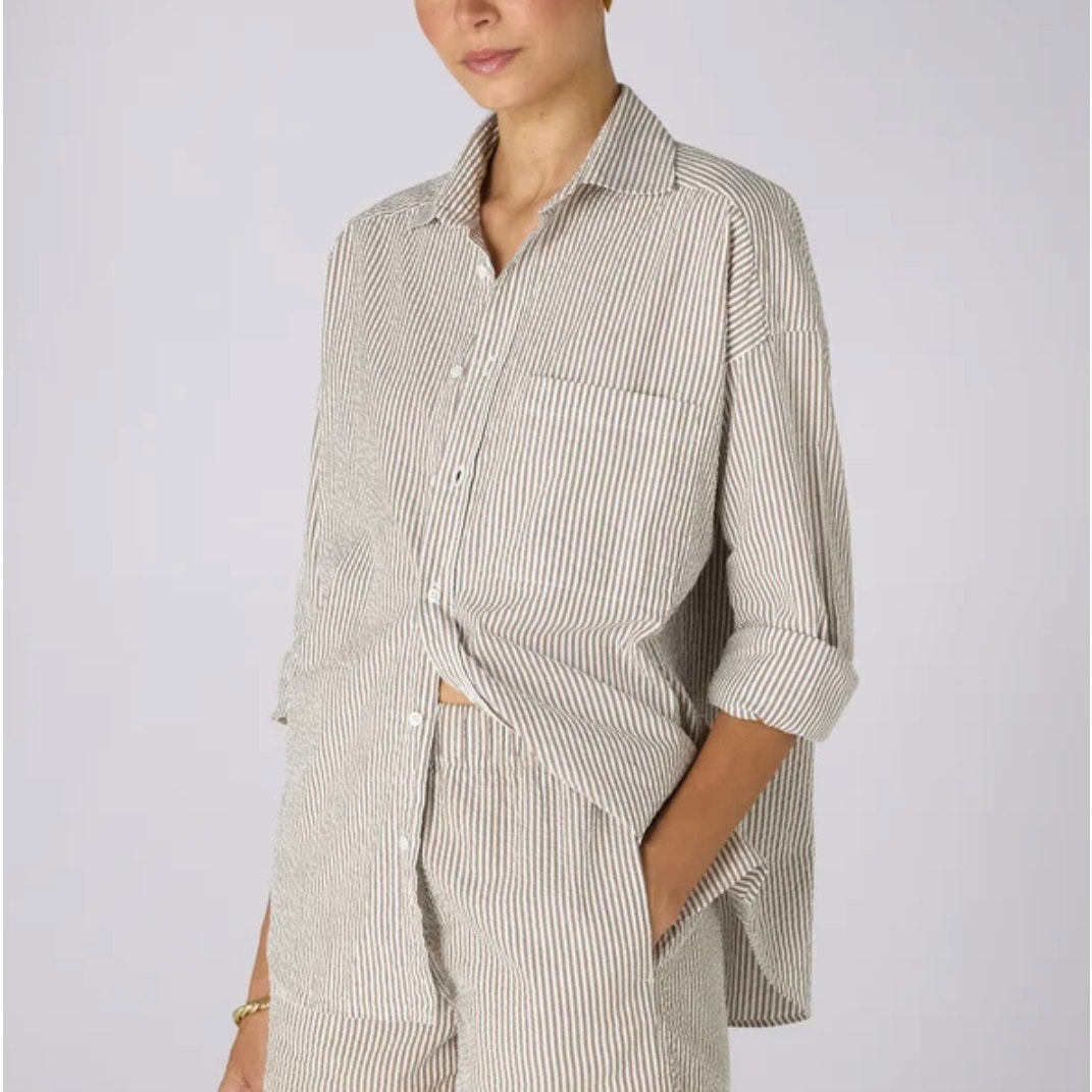 Wnu Shirt Seersucker The Weekend Size M Taupe White — image 5 of 5